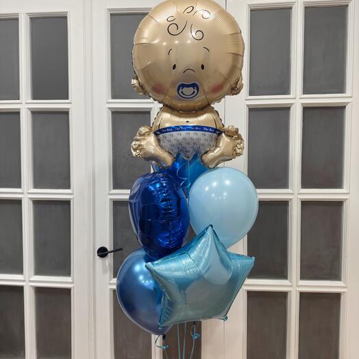 Воздушные шары на выписку мальчик гелий 6шт. Set of helium Baby boy balloons 8pcs