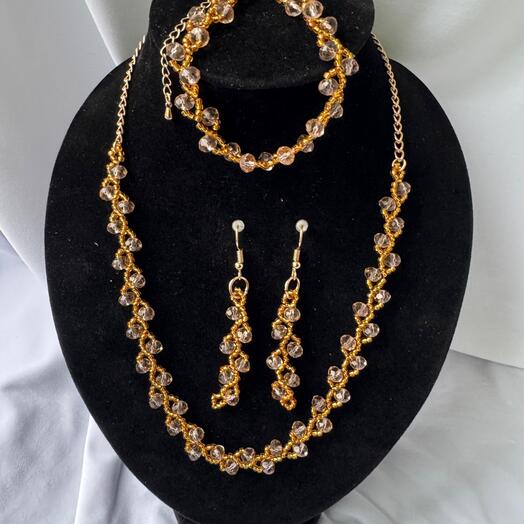 Комплект "Веточки" (колье, браслет, серьги), бежеввй