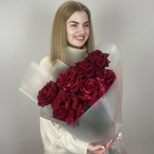 Букет роз: Французские розы 7шт / Красная роза шикарная️ Сорт: Red Panther (Ред Пантер)