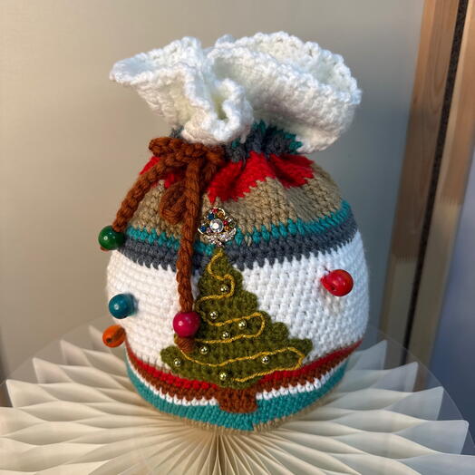 Новогодний мешочек для конфет, вязанный, ручная работа
