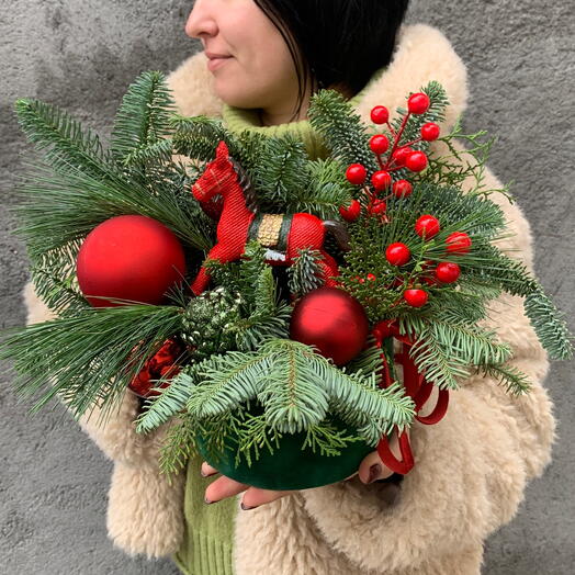 Christmas composition with red horse