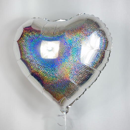 Шар Сердце серебро глиттер гелий. Helium foil balloon Heart silver glitter