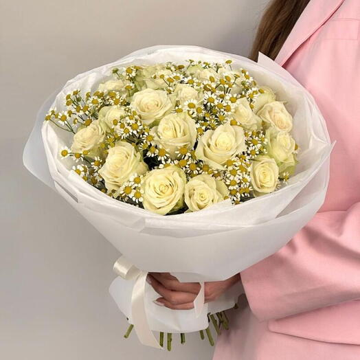 Дуо букет из розы и ромашки Bouquet 23 Moscow