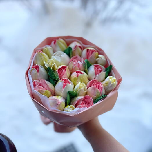 Букет из зефирных тюльпанов, подарок на 8 марта, жене, коллеге, девушке, бабушке, учителю