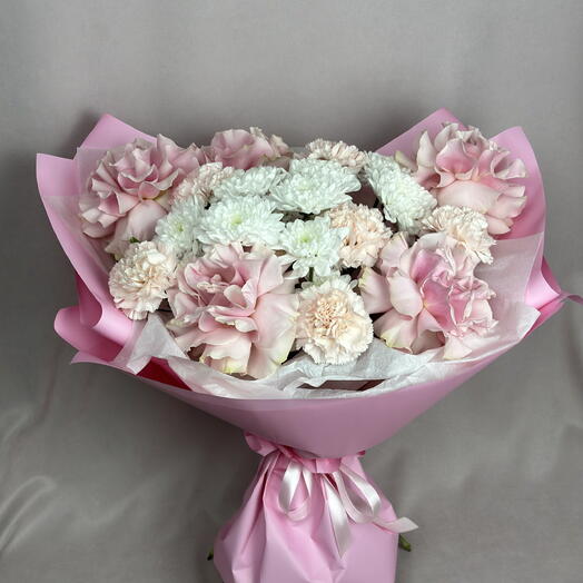 Пышный букет🌸 кустовая хризантема, французская роза, диантус