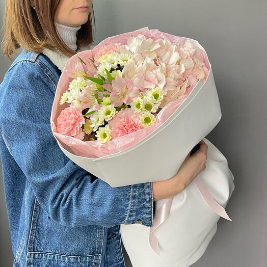 Букет «Marshmallow» | гортензия | сантини | диантус | альстромерии