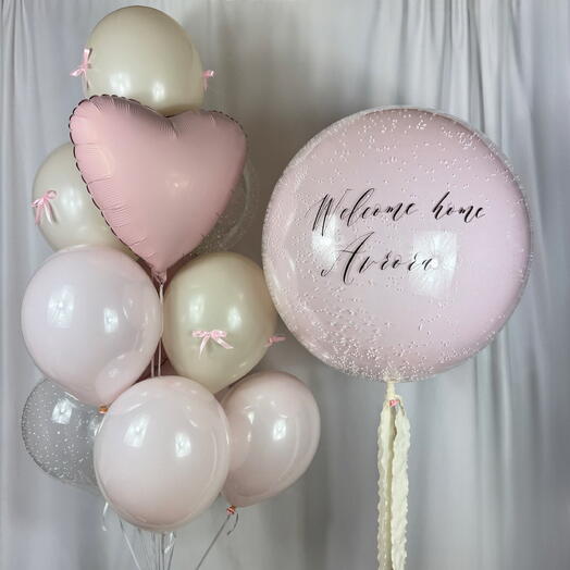 (YOUR TEXT) helium set of balloons (12pcs) with Giant Bubble pink. (ВАШ ТЕКСТ) набор воздушных Шаров(12шт), Гигант Баблс розовый