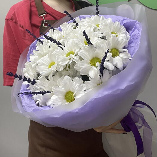 Букет хризантем с ароматной лавандой 💜