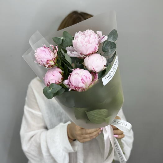 🌸АКЦИЯ🌸 Пионы розовые 5шт. с эвкалиптом