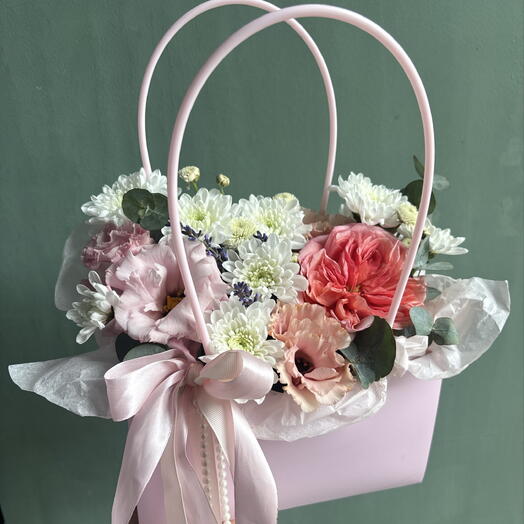 Сумочка из эустомы/роз Пинк экспрешн/хризантемы💕