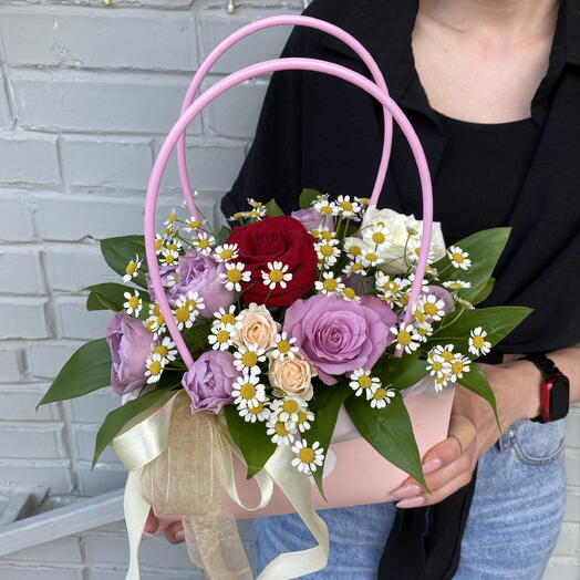 Корзина Роза и ромашка