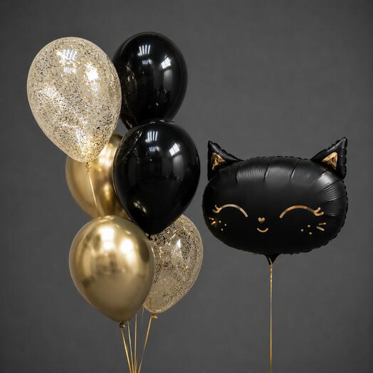 A bunch of balloons with a cat
