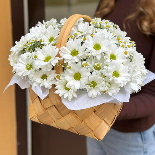 Хризантемы ромашки в корзине