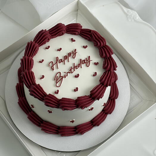 Бенто торт Happy birthday бордовые рюши на День Рождения
