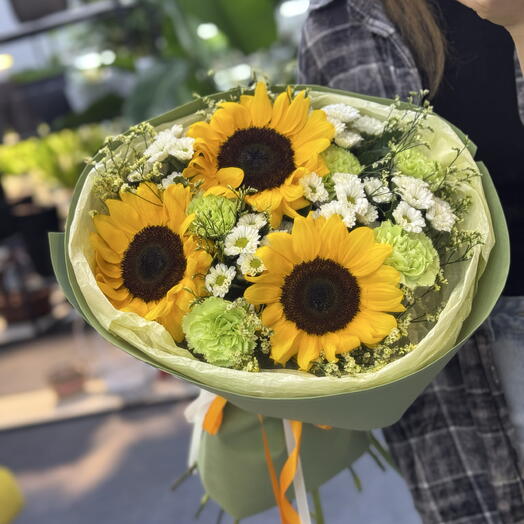 Букет на День знаний с подсолнухами для учителя 👩‍🏫 ️🌻