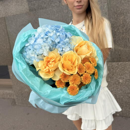 Букет🌿 Гортензия 💙 Роза🦋 Сантини🍁