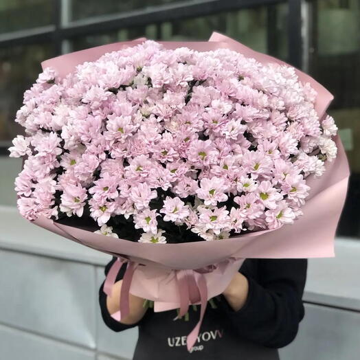 Букет из 25 розовых кустовых хризантем
