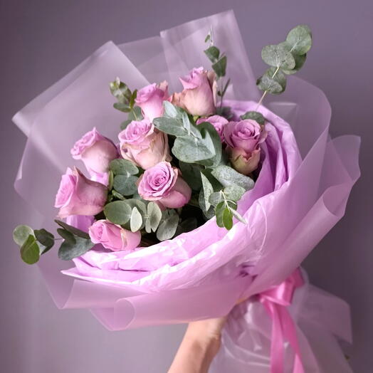 Сиреневые розы с эвкалиптом 💜