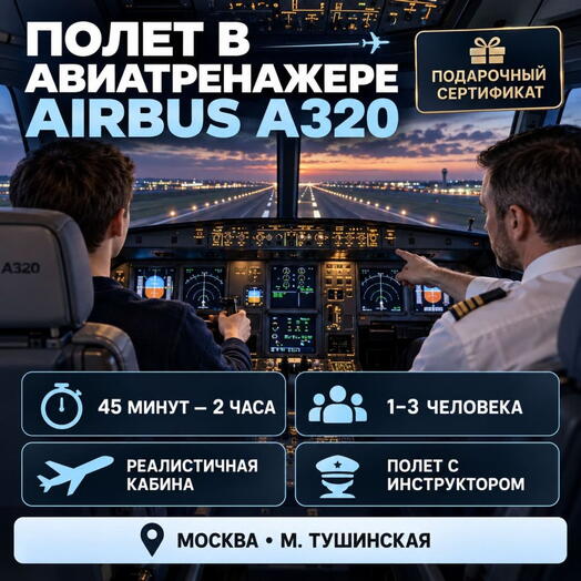 Подарочный сертификат «Полет в авиатренажере AIRBUS A320» (45 минут, От 1 до 3 чел.)