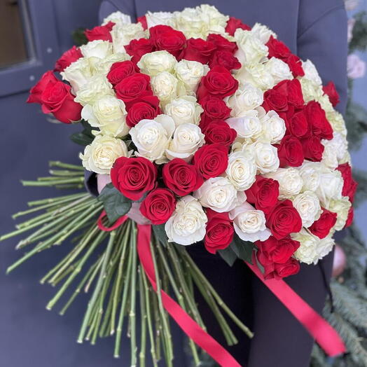 Bouquet in love look of 101 red and white roses