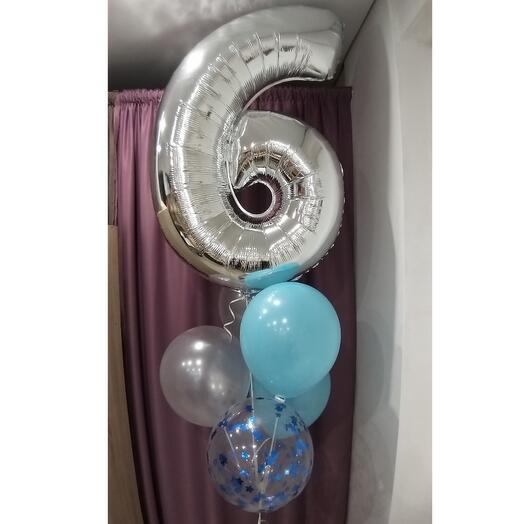 Fountain of helium balloons "Happy 6th anniversary"
