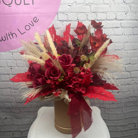 Dried flowers with red decor