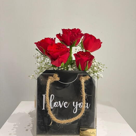 Red rose in acrylic bag