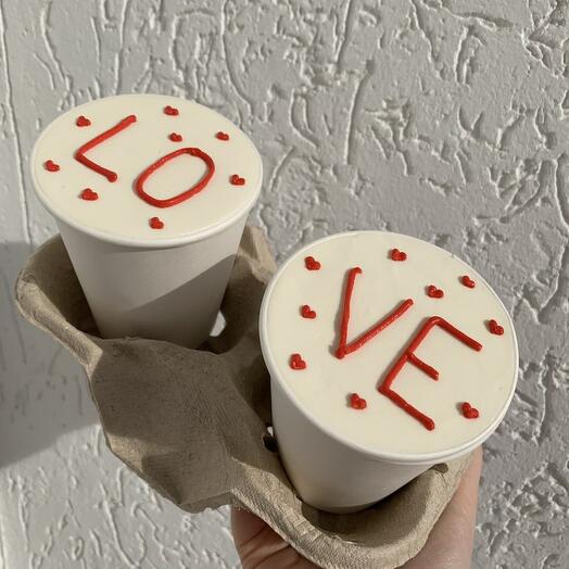 Торт в стаканчике с надписью "Love", торт для жены, торт для парня, торт для девушки, торт на 14 февраля