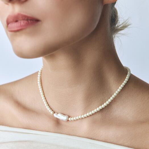 Колье Чокер из искуственного жемчуга с акцентной натуральной барочной жемчужиной