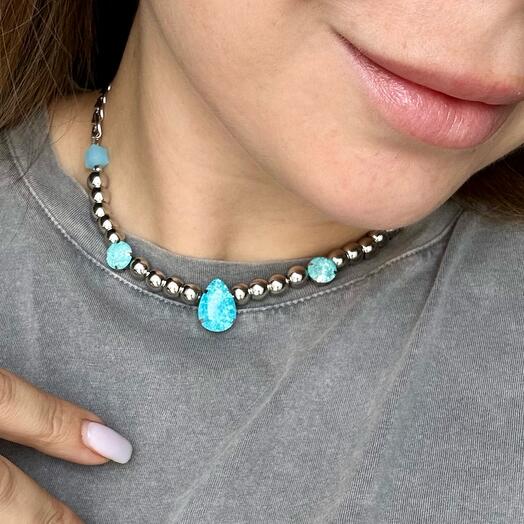 Чокер с кристаллами Swarovski «Морозный аквамарин»