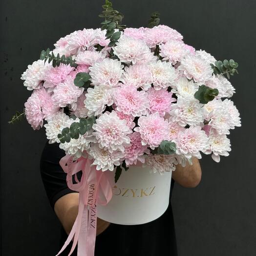 Хризантемы в коробке в размере L