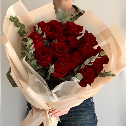 Премиум розы с эвкалиптом 🌹🌿