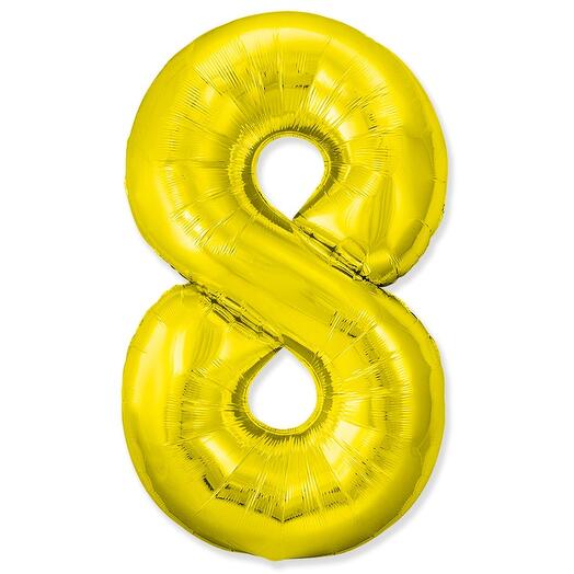 Фольгированный воздушный гелиевый шар цифра 8 золото 102 см (40 дюймов) для украшения праздника и дня рождения