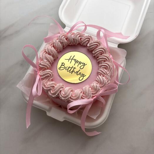 Бенто торт на день рождения Happy birthday ламбет розовый с бантиками