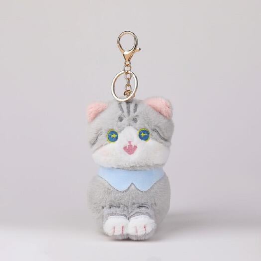 Мягкая игрушка брелок Кот для девочек и мальчиков / Плюшевая Кошка для детей KiDWoW  серый 13см