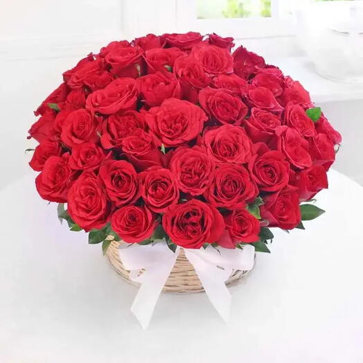 Radiant Elegance: 51 Red Roses in Basket | Stunning Floral Arrangement