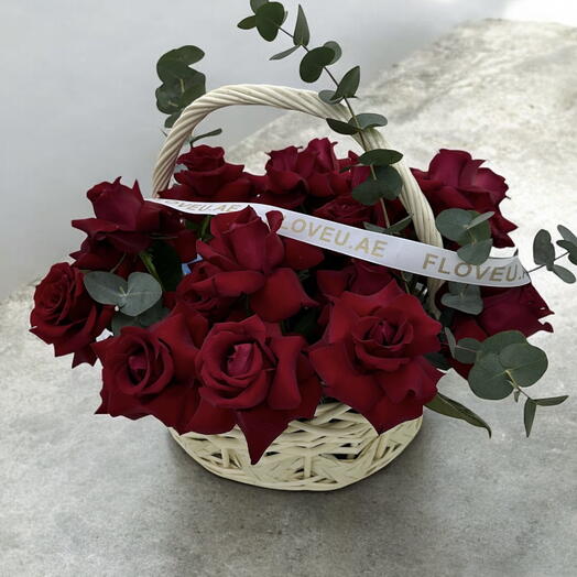 Red roses in basket