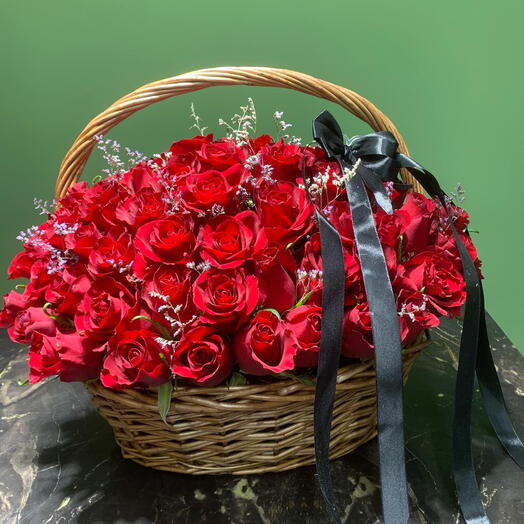Red roses in a basket