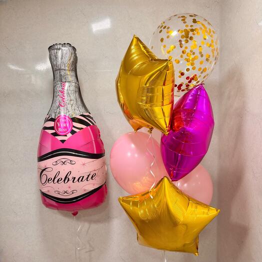 Set of helium balloons Pink champagne 8 pcs. Set of helium balloons Pink champagne CELEBRATE 8 pcs