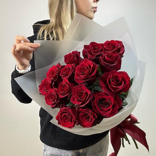 Моно букет из красных эквадорских роз | 15 роз для самых любимых ♥️