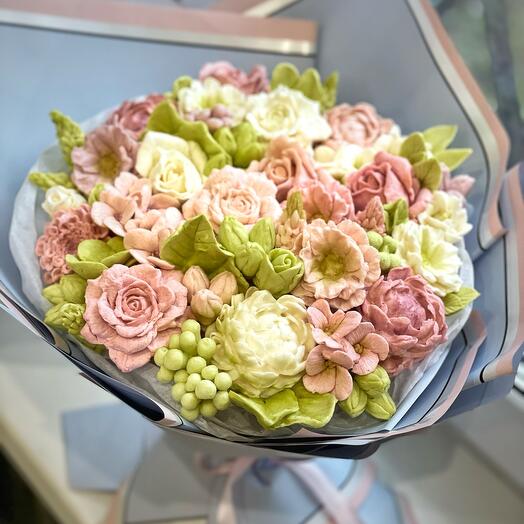 Букет среднего размера зефира ручной работы на день рождения, праздник, торжество , (диаметр 28 см)