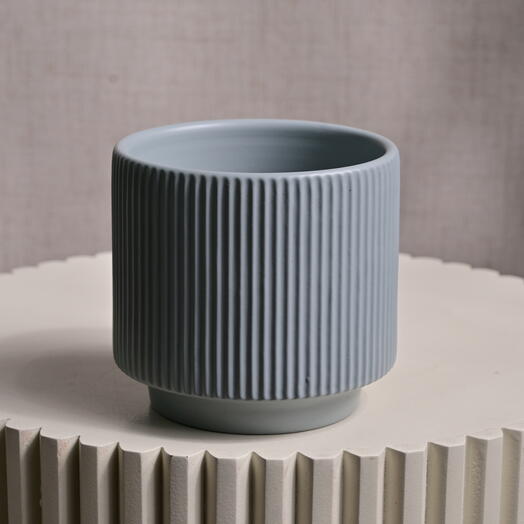 Ribbed Blue Ceramic Vase  6615