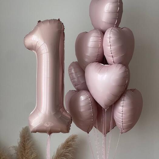 Набор из фольгированной цифры и фольгированных сердец *цифра от 1 до 9