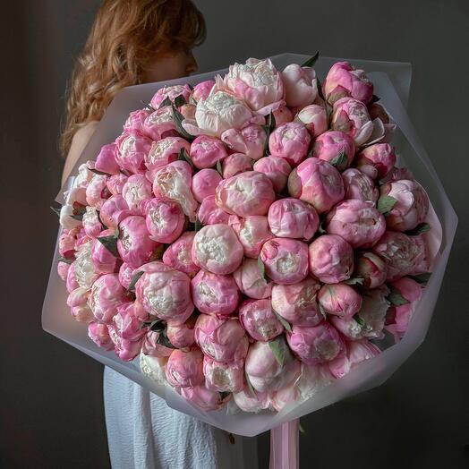 Роскошный букет из 101 пиона