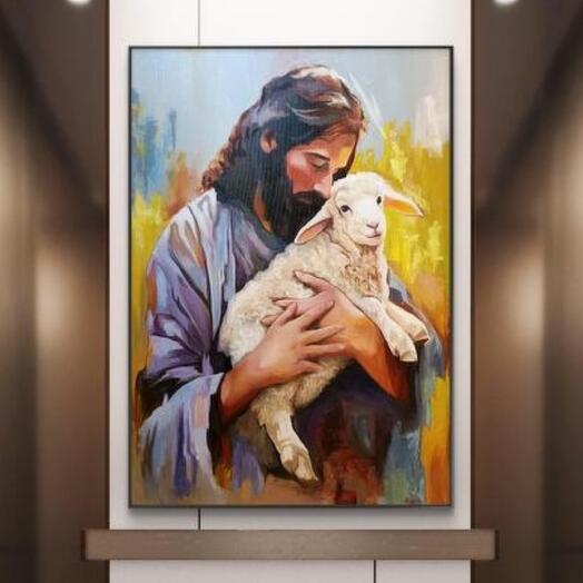 Картина маслом Иисус с ягнёнком Христианская живопись