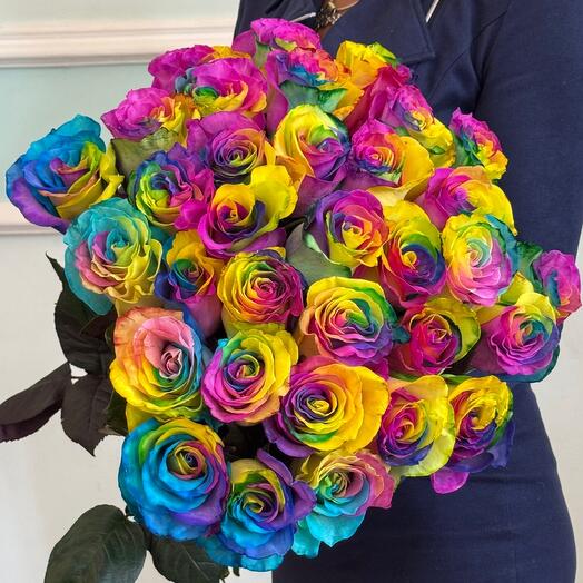 Радужные розы, букет 51 шт