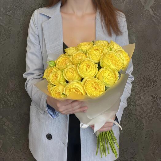 Букет желтых пионовидных роз Catalina, 25 шт, 50 см. Florentika
