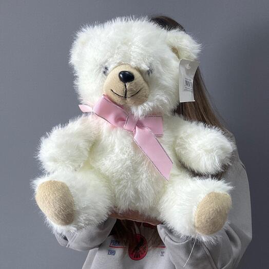 Мишка 15 см с розовым бантиком