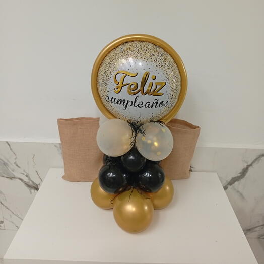 Gold and black birthday balloon bouquet