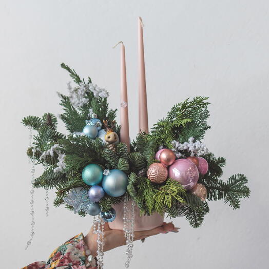 Композиция из живой пихты, гамма "Игристое", размер L